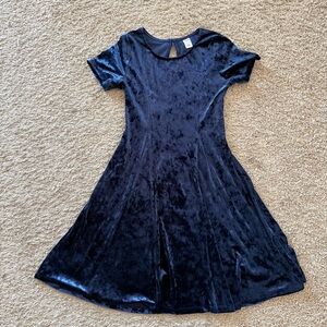 Harper Canyon Blue Velvet Party Fit Flare Dress Size L 10-12 Short Sleeve Formal